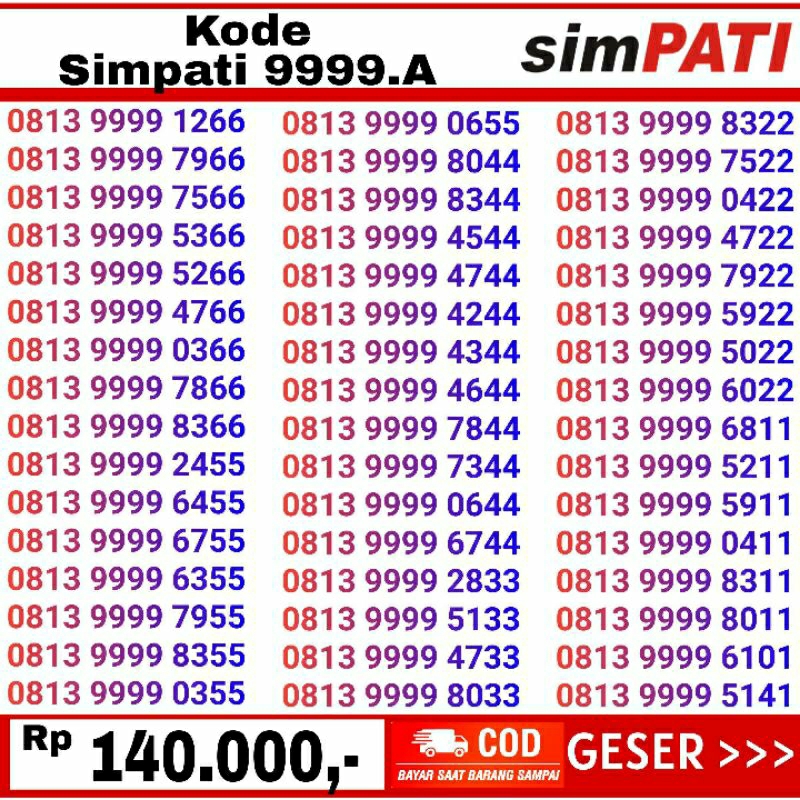 nomor cantik telkomsel simpati 9999 4G LTE murah