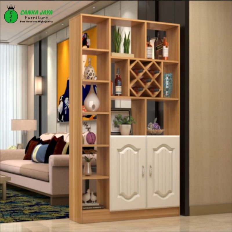 Lemari partisi pembatas ruangan kayu jati