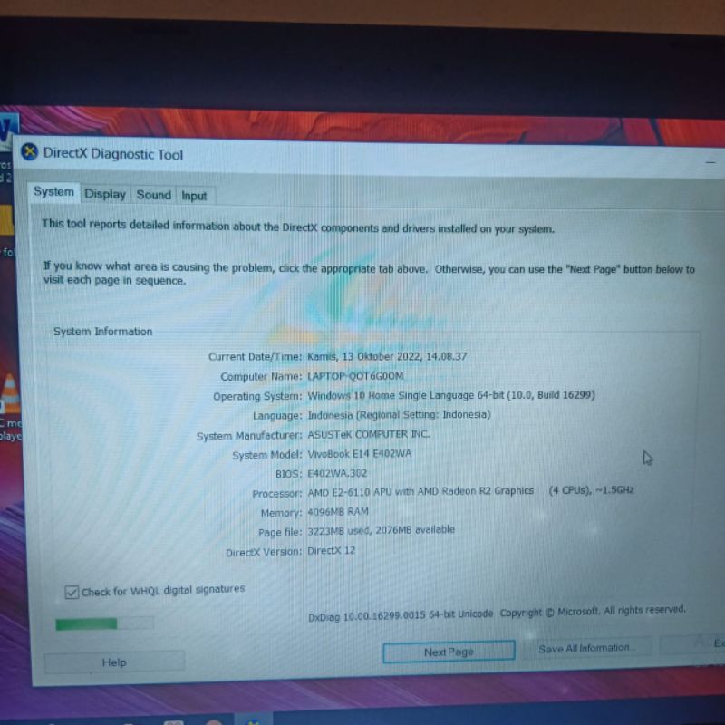 Laptop Asus E402WA Amd E2-6110 Ram 4Gb / HDD 500Gb Amd Radeon R2 Graphics