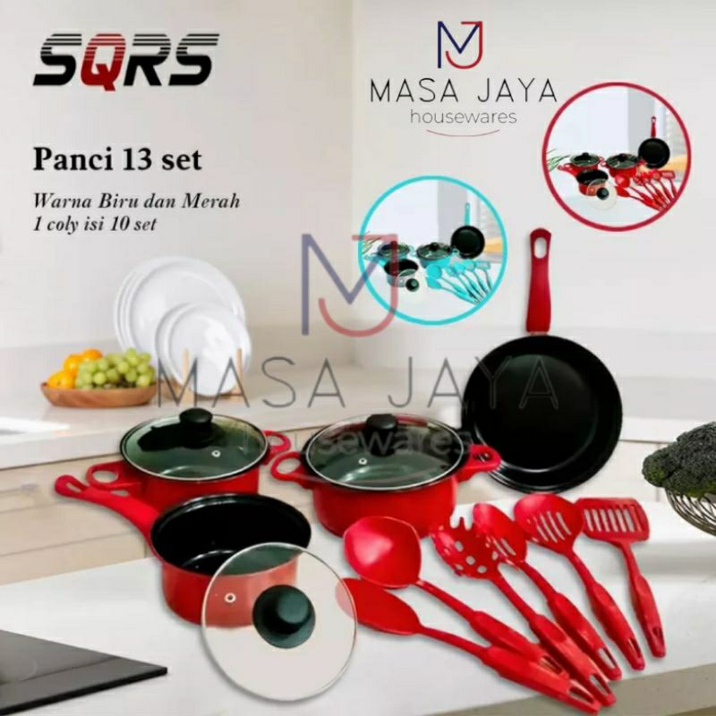 PANCI SET WAJAN TEFLON SET 13 PCS SQRS COOKWARE SET / Cookware set 13pcs / Panci Marble Set 13pcs SQ