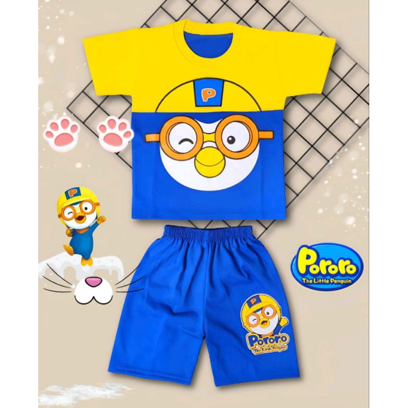 SETELAN ANAK UNISEX PORORO  PENGUIN ANAK USIA 1-10TH /SETELAN LUCU VIRAL/SETELAN ANAK LAKI TERBARU/SETELAN ANAK PEREMPUAN LUCU