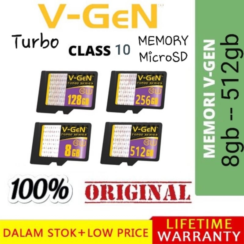 Memori Micro SD V-Gen 64 GB Memory Card 64gb Class 10 Turbo Vgen Original Mmc Sdhc Tf Non Adaptor