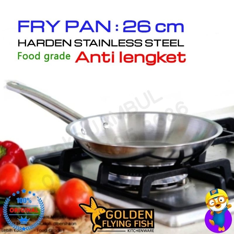 Fry Pan Harden Stainliss Steel 26 cm Golden Flying Fish