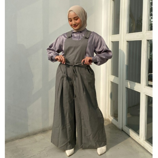 NHM Baju Terusan Overall Celana Wanita Katun Linen