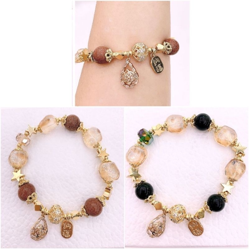 Gelang Batu Karet kristal kilau Free Box Premium Quality Gelang Elastis kristal keramik cantik G10