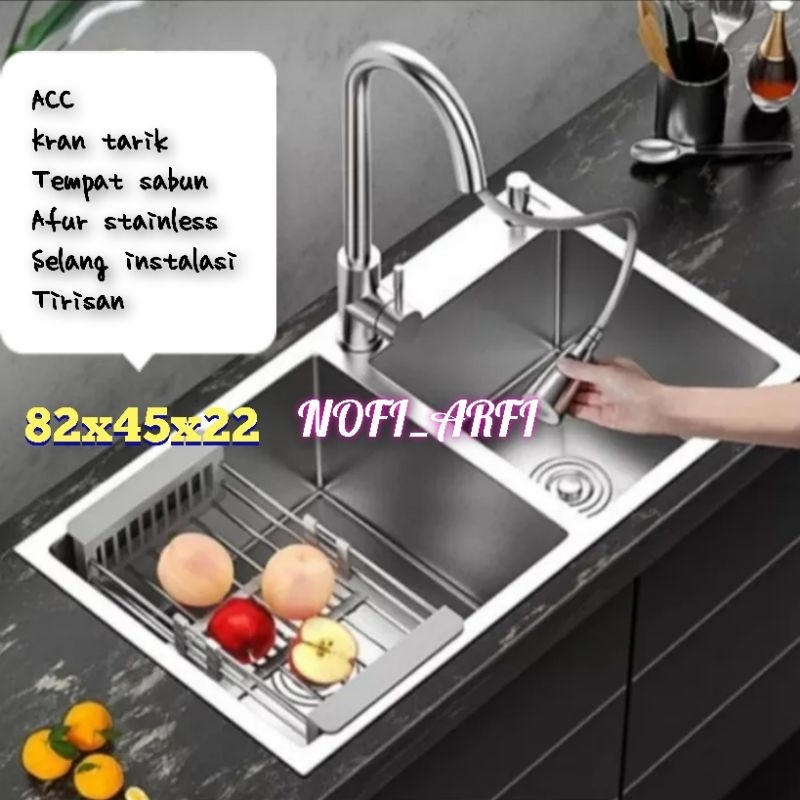 SALE KITCHEN SINK 82X45X22/BAK CUCI PIRING KOMPLIT/wastafel 2 lubang stainless Sus 304 tebal