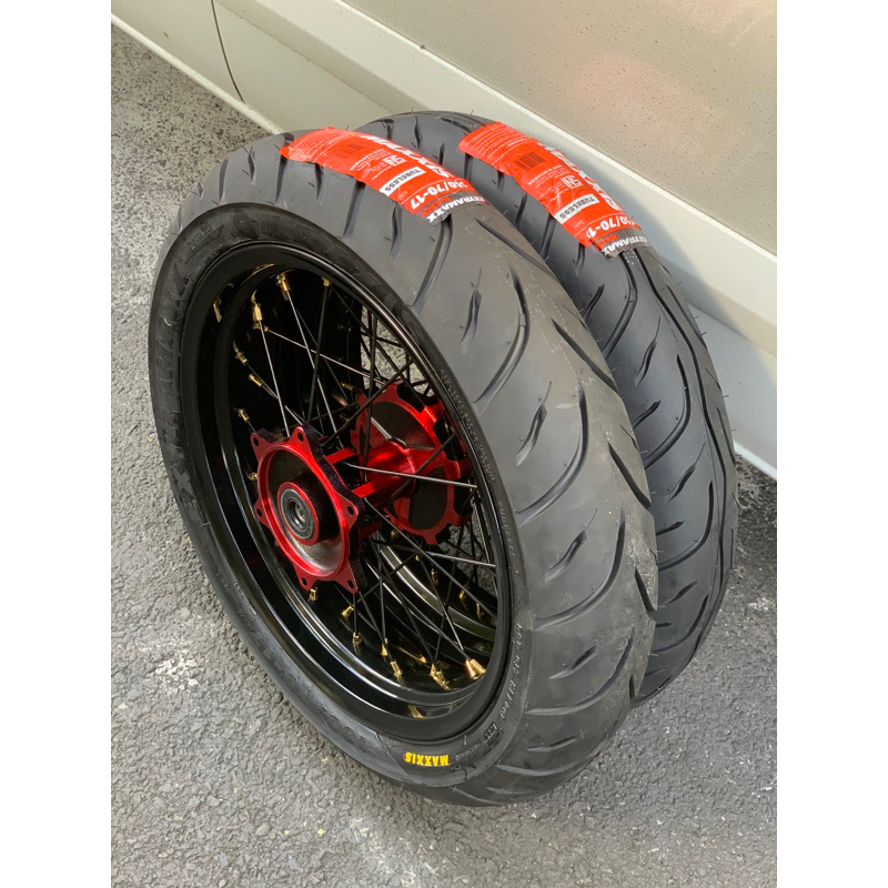 Wheelset supermoto CRF KLX WR  tromol tld xbreak scarlet & velg rossi