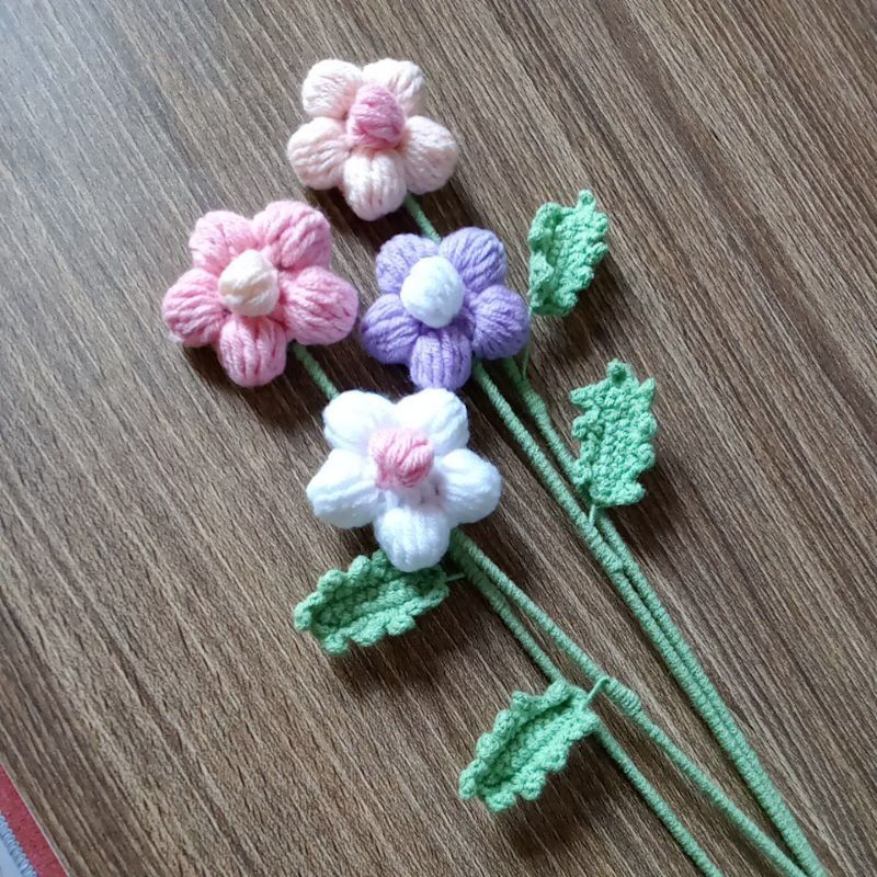 buket bunga puff rajut/buket bunga rajut