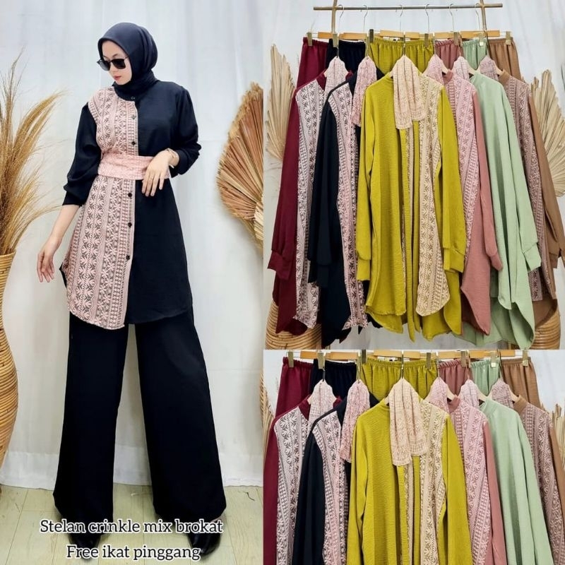 ONE SET VANESSA SET LONG MIX BRUKAT // SET LONG TUNIK CRINGKEL MIX BRUKAT  JUMBO// SET BRUKAT JUMBO 