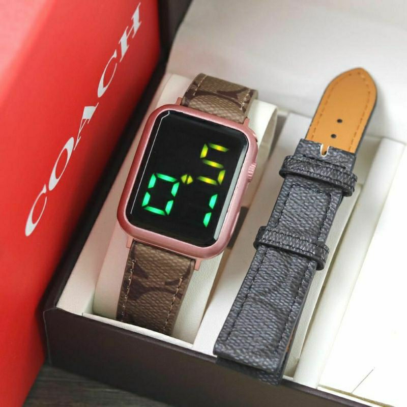 Jam Tangan Coach Digital Free Strap Kulit Terlaris Kasual Bisa COD