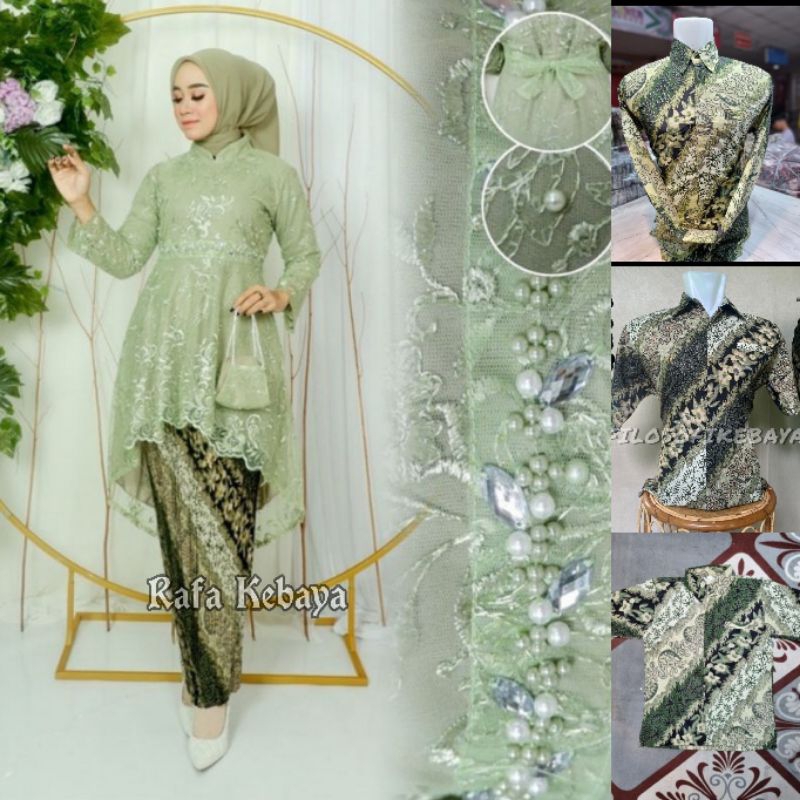 SET KEBAYA COUPLE LESTY KEJORA SAGE GREEN / COUPLE BATIK MOTIF CM SAGE