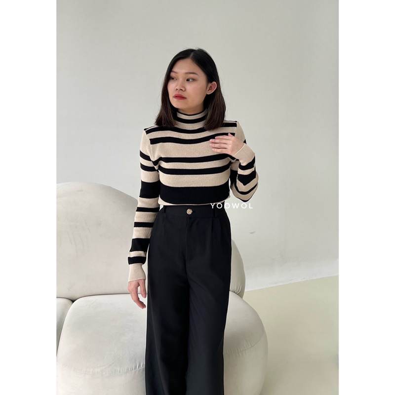 Rosie Knit Top/Atasan Garis Garis Wanita Lengan Panjang/Atasan Wanita Lengan Panjang Korea/Atasan Knit/Basic Knit Top