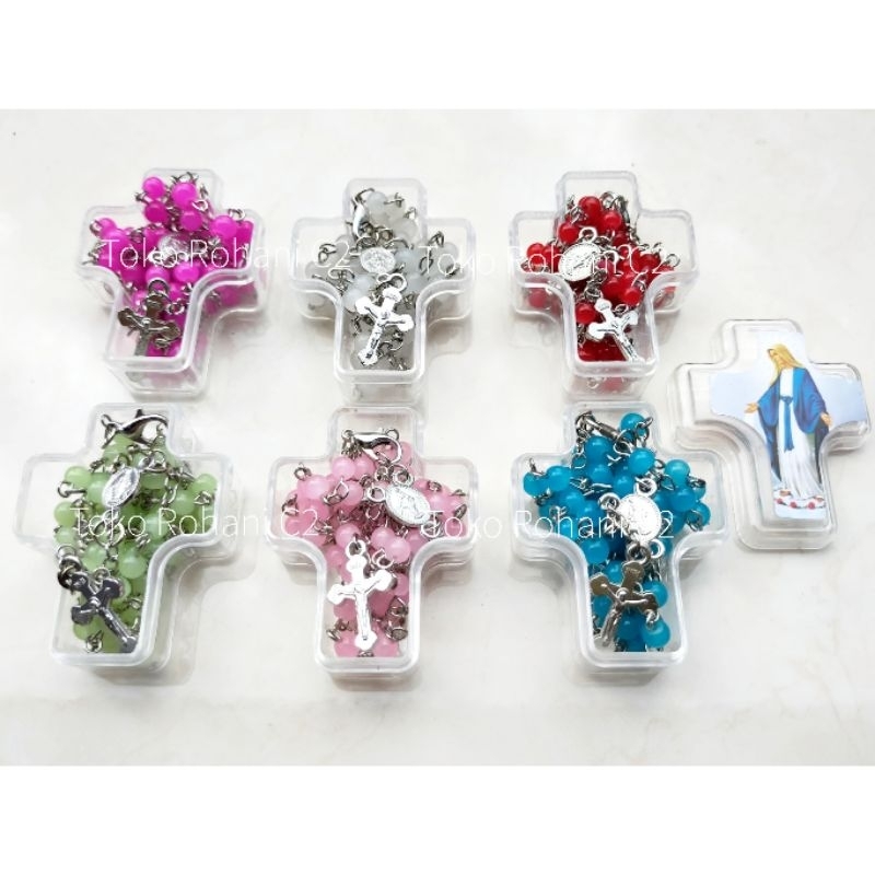 Rosario Kotak Salib 4mm Warna (1429) - Kalung Rosario - Rosario Kotak Salib - Rosario