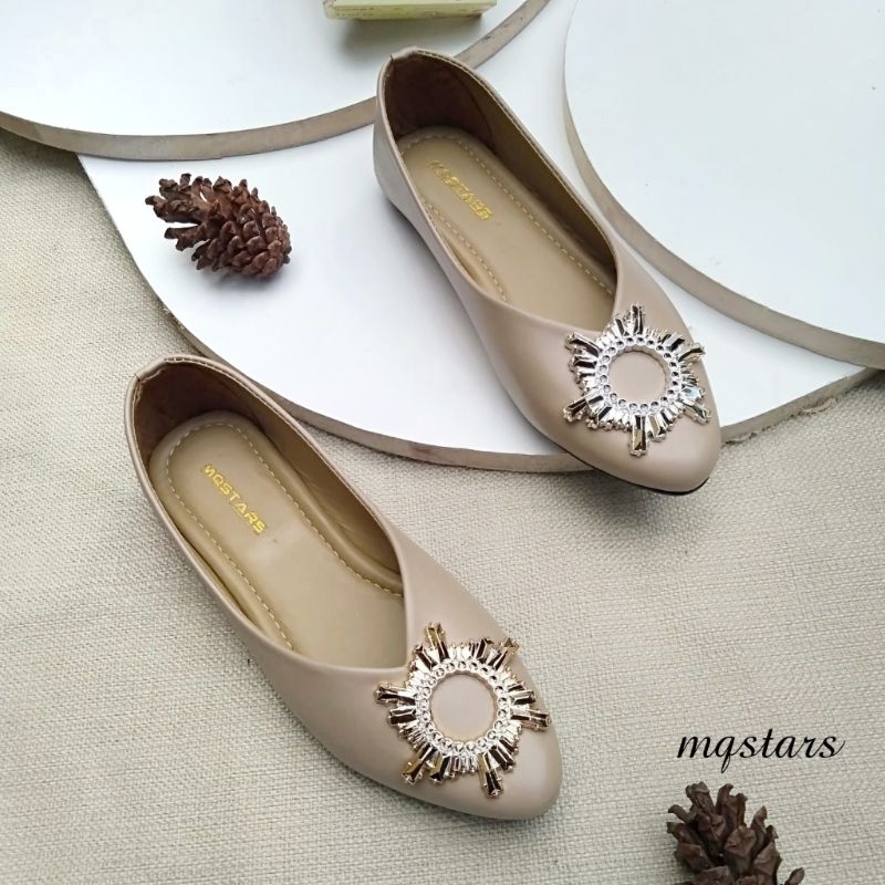 mqstars Sepatu Balet Wanita Flat Slip on Bunga Matahari