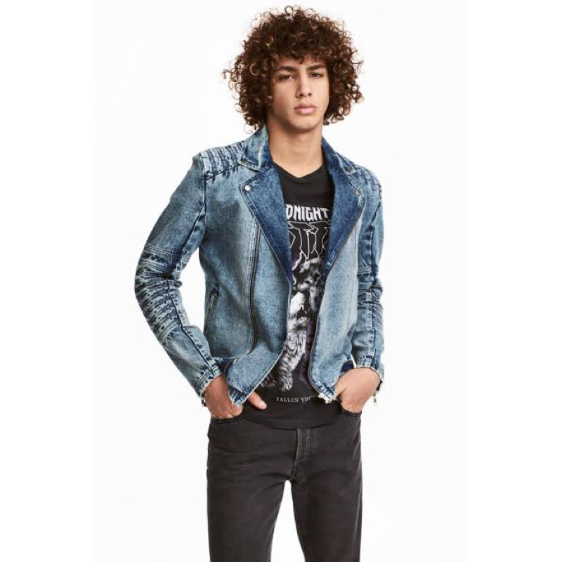 [HOT] H&M Biker Denim Ramones Ripped Jacket