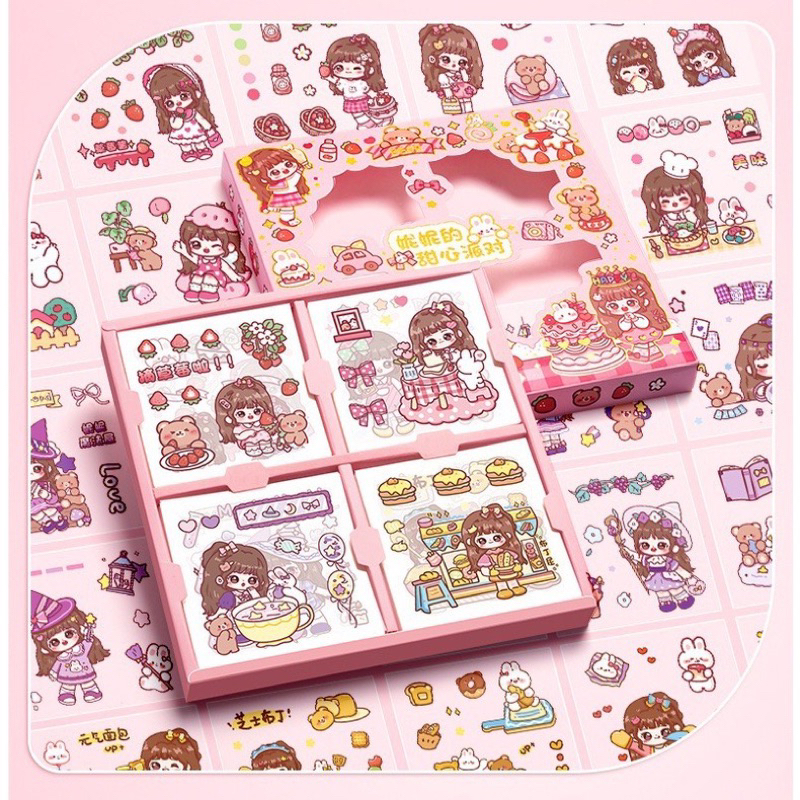 Stiker Korea viral isi 100 pcs scrap book motif momo girl sticker decor asthetic ellie sticker princess stiker kartun korea lucu