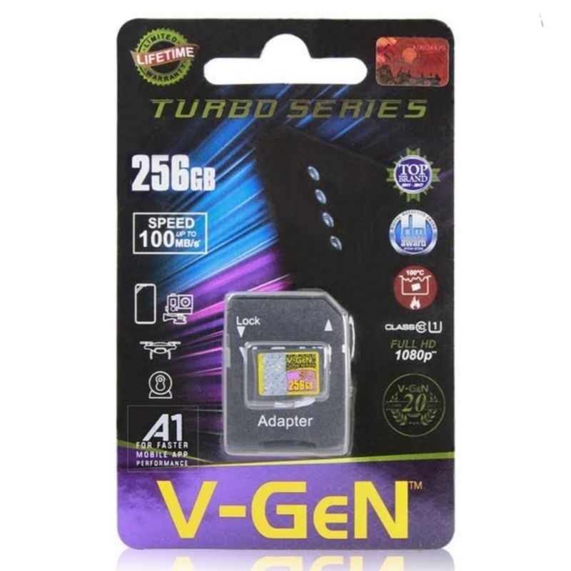 Memori Micro SD V-Gen 256 GB + Adapter Memory Card 256gb + Adaptor Class 10 Turbo Vgen Original Mmc 