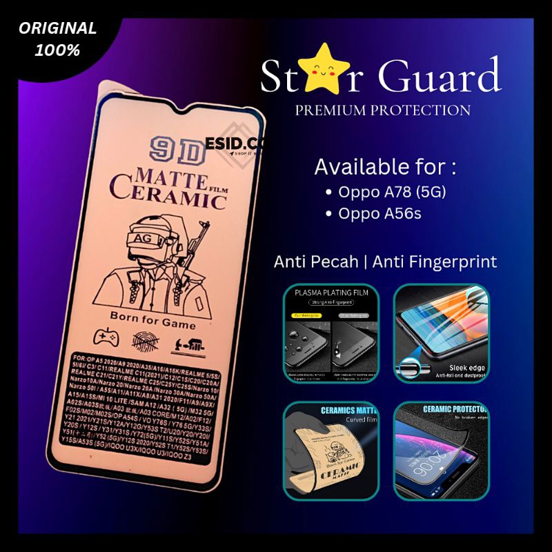 Screen Protector Oppo A78 5G / A56s | Soft Ceramics Matte TPU Film Anti Kotor Bekas Jari (Fingerprint) | Anti Minyak | Anti Pecah | Star Guard | Premium Quality