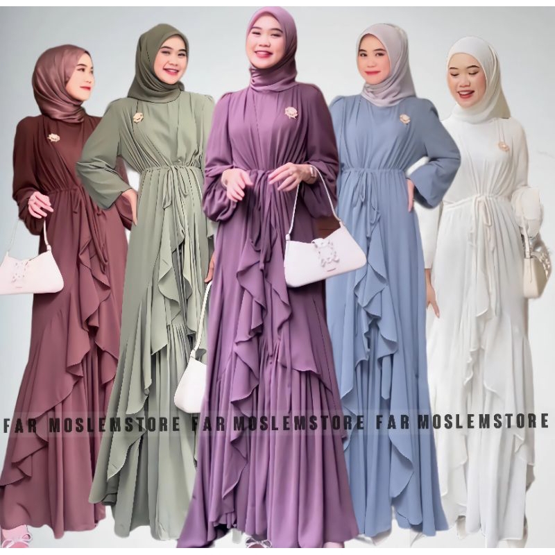 AIRIN SET OUTER CERUTY BABYDOLL/FASHION MUSLIM WANITA KEKINIAN/GAMIS LEBARAN CERUTY TERLARIS/DRESS KONDANGAN/GAMIS POLOS/FAR MOSLEMSTORE