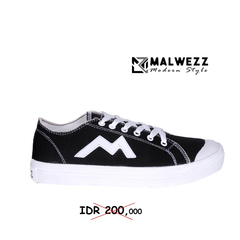 Sepatu Sneakers Malwezz Black White Basic Low - Modern Style - Sepatu Cowok dan Perempuan