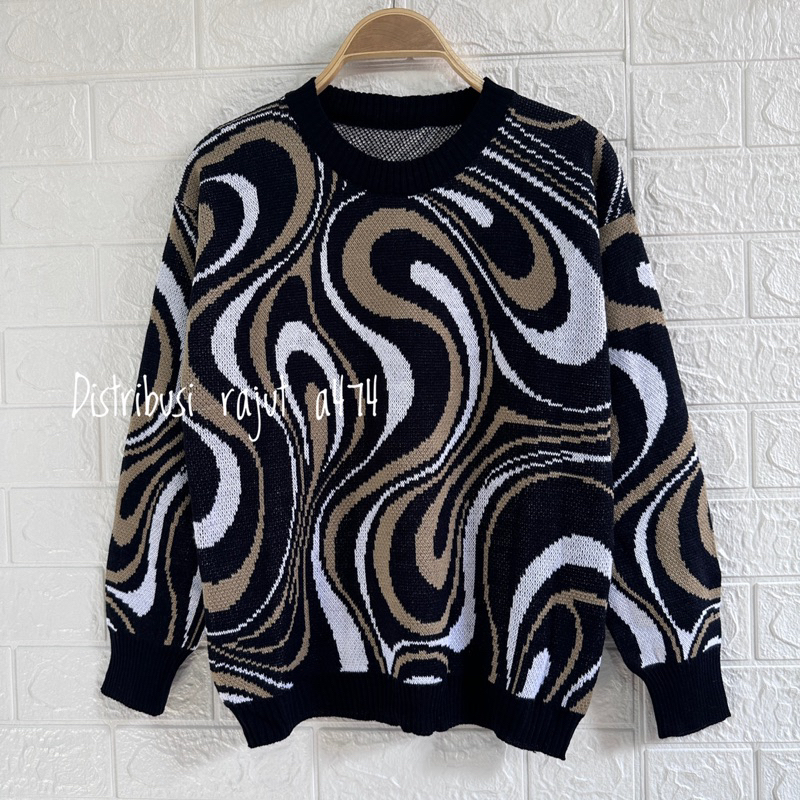 KIANA SWEATER RAJUT CROP MOTIF ZEBRA ATASAN LENGAN PANJANG WANITA