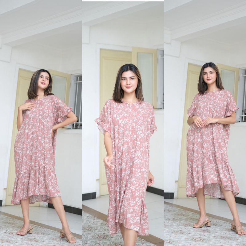 Daster Ruffle Pendek Berkualitas untuk Ibu Menyusui Bahan Rayon Adem