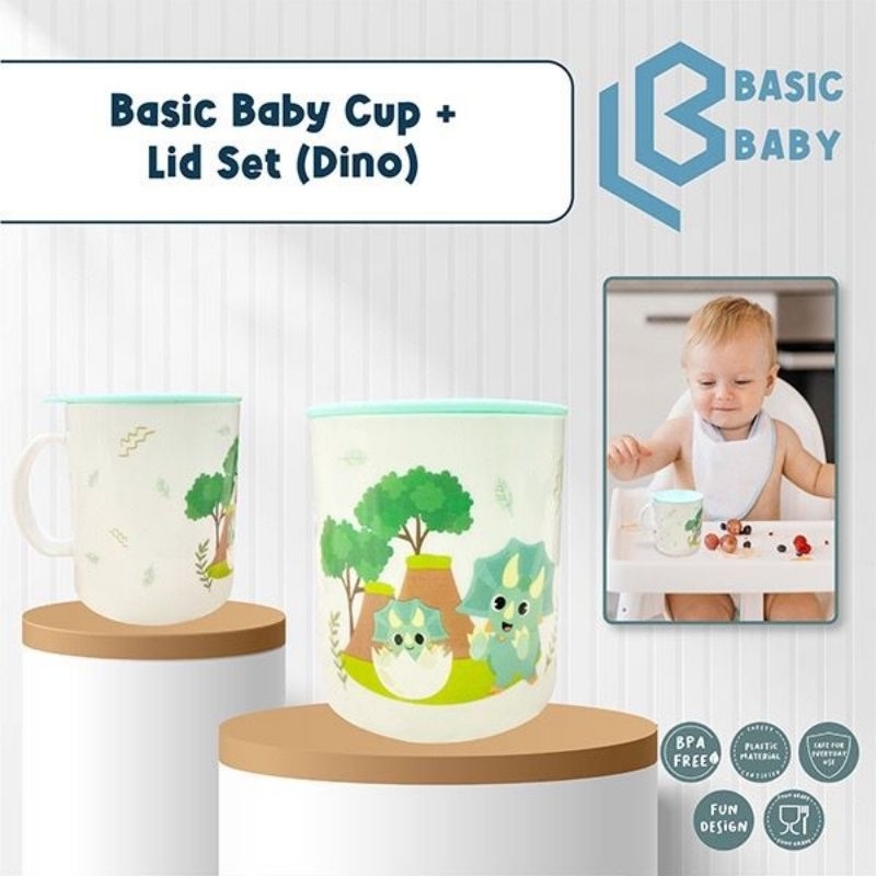 Basic baby cup + lid set - gelas minum bayi dengan tutup