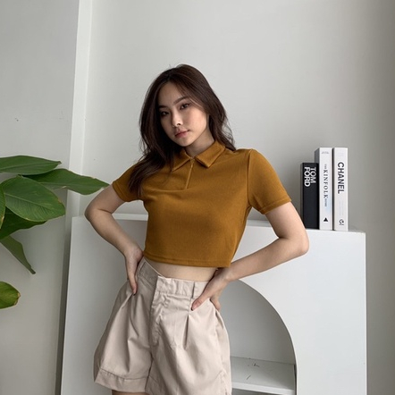 Kelly Polo Zipper Top / Top Polo Wanita / Crop Top Korean / Blouse Wanita