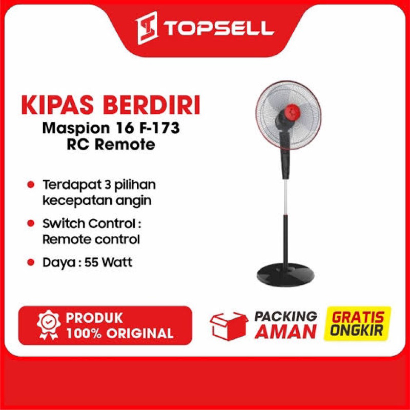 MASPION F 173 RC KIPAS ANGIN BERDIRI / STAND FAN 16 INCH / Kipas Angin Maspion Kaki Bulat