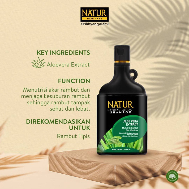 NATUR Hair Shampoo Natural Extract Ginseng | Aloe Vera | Tea Tree Oil | Olive Oil &amp; Vitamin E | Moringa Oleifera &amp; Sweet Almond - 80ml / 140ml / 270ml