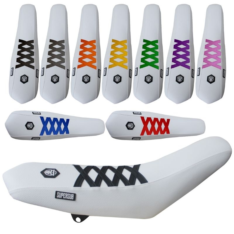 CRF COVER SEAT WARNA PUTIH STRIP MERAH PUTIH HIJAU BIRU KUNING ORANGE UNGU HITAM ABU WR155 KLX DTRAC