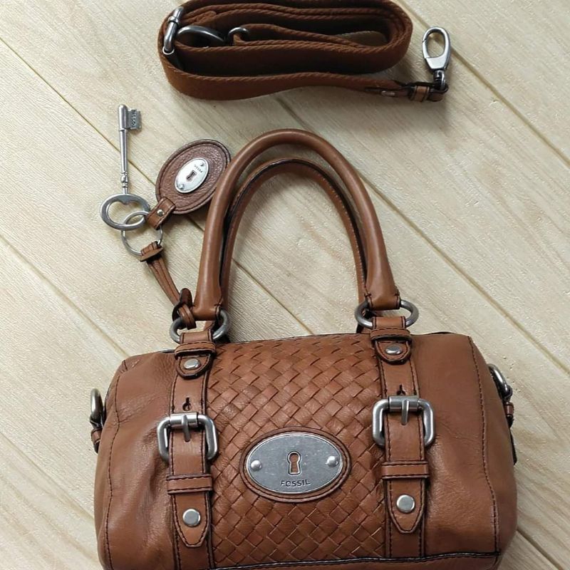 Preloved Fossil Maddox small satchel woven vintage rare