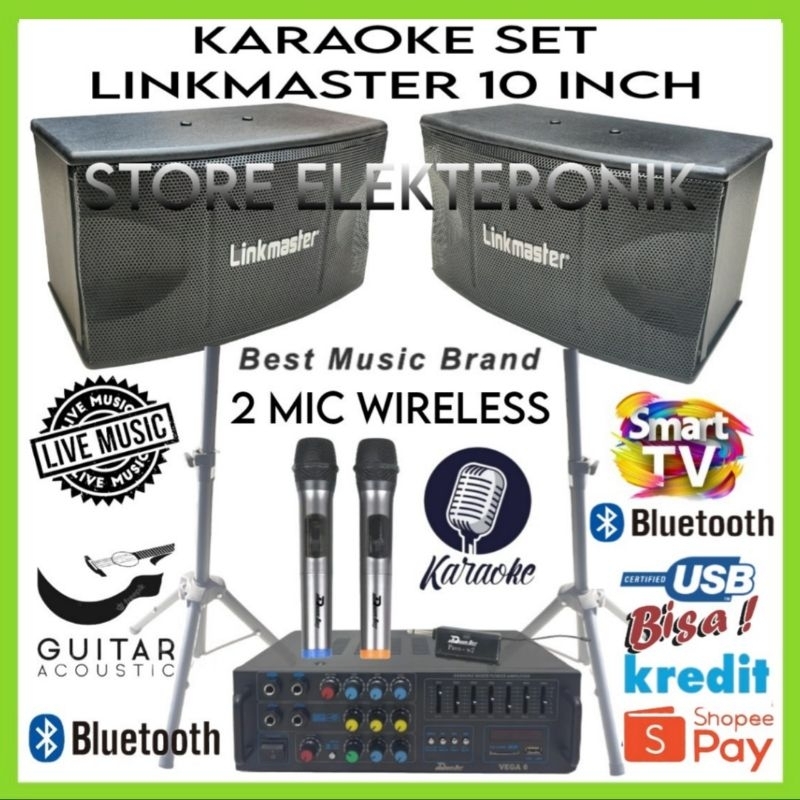 Paket Karaoke Sound System Linkmaster 10 Inch Upgrade Ampli Power Mixer Bluetooth Usb Mic Wireless