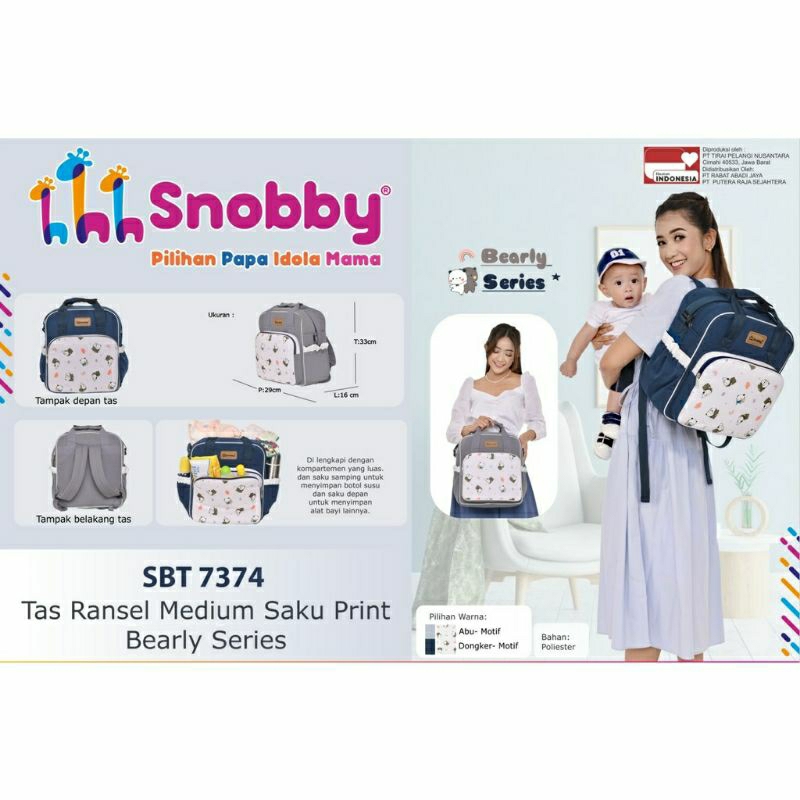 Snobby tas ransel bayi medium saku print bearly series SBT 7374