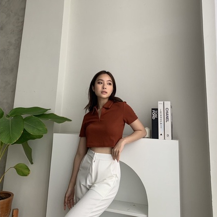 Kelly Polo Zipper Top / Top Polo Wanita / Crop Top Korean / Blouse Wanita