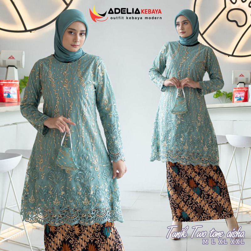 Permata Olshop / Set Kebaya Tunik Twotone Aisha / Baju Kurung Tulle Bordir / Kebaya Modern / Kebaya Cantik