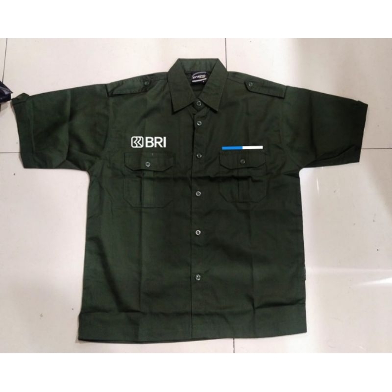 Kemeja PDH PDL Bank BRI Seragam PDH PDL Bank BRI Hijau Army Lengan Pendek Pria