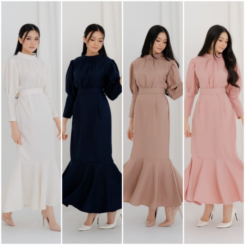 ⚡️CLEARANCE SALE ♡ PREMIUM ♡ ORIGINAL ! FITRI MERMAID GAMIS LONG SLEEVE BOTTOM RUFFLE MAXI DRESS WITH OBI TIED ( HIJAB FRIENDLY )