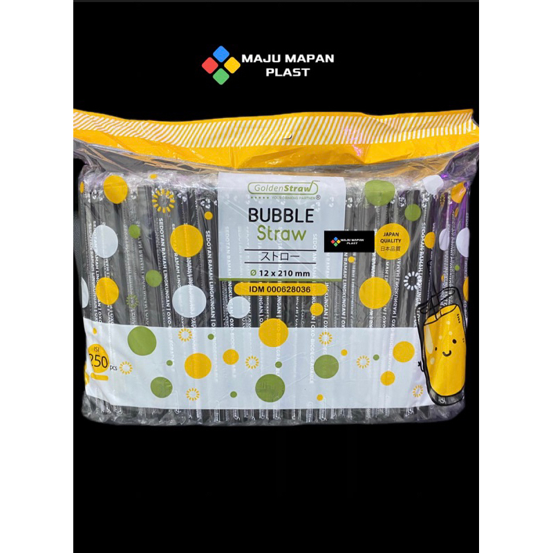 sedotan boba lancip hitam 250pcs steril merk golden straw OXO 1221