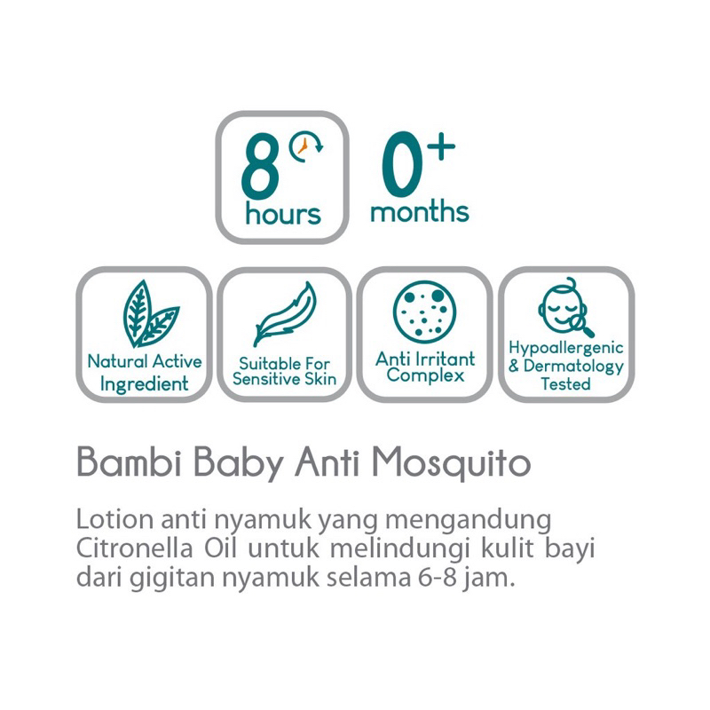 Bambi Baby Anti Mosquito Lotion with Citronella Oil &amp; Anti Irritant Complex 50ml | Lotion Anti Nyamuk Bayi