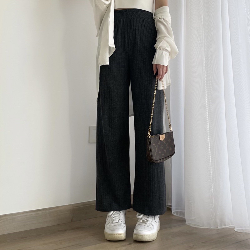 Celana Kulot Knit Highwaist Rib Berkualitas. Kinan Knit Pants Premium By Misha Label