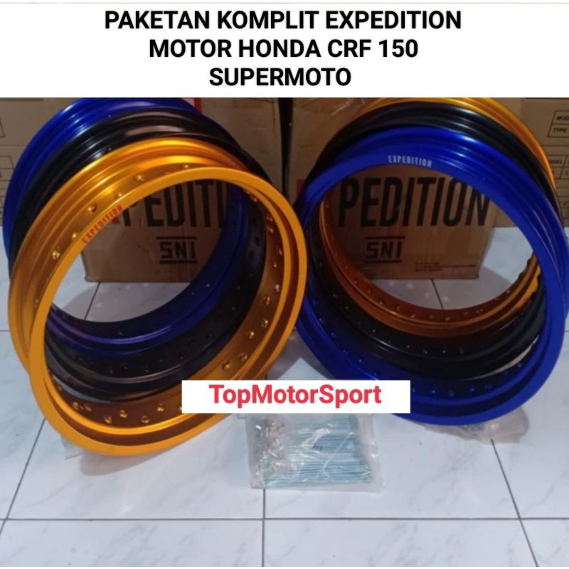 PAKETAN VELG TROMOL SUPERMOTO EXPEDITION MOTOR HONDA CRF 150 KOMPLIT TINGGAL PASANG ORIGINAL EXPEDIT