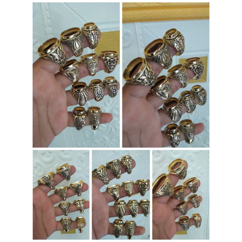 Ring Emban Akik Kuningan Kombinasi Hitam 1 Kodi (20pcs)
