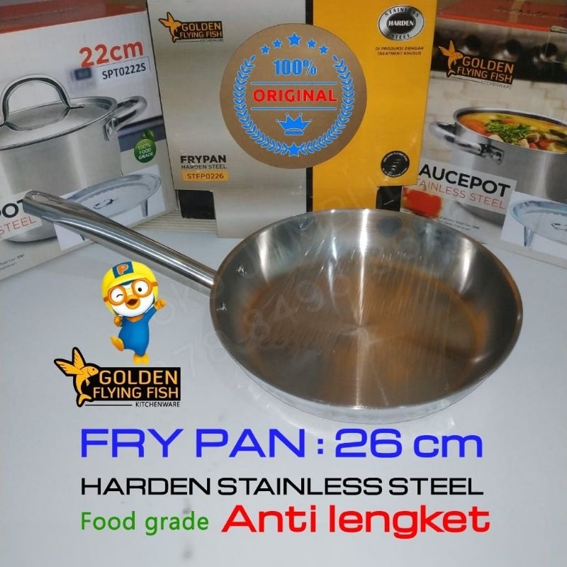 Fry Pan Harden Stainliss Steel 26 cm Golden Flying Fish