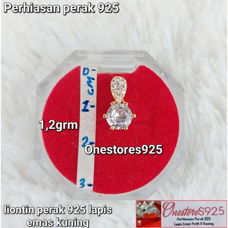 Liontin Perak Asli Silver 925 Mata Satu Lapis Emas Kuning