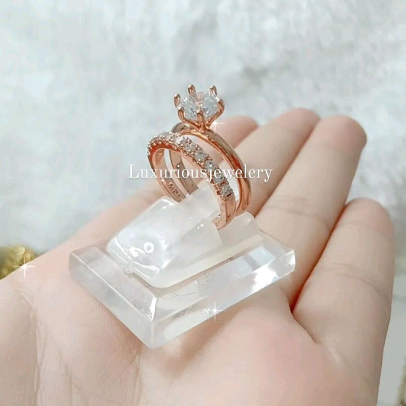 Cincin Solitaire 2in1 Replika Berlian lapis emas