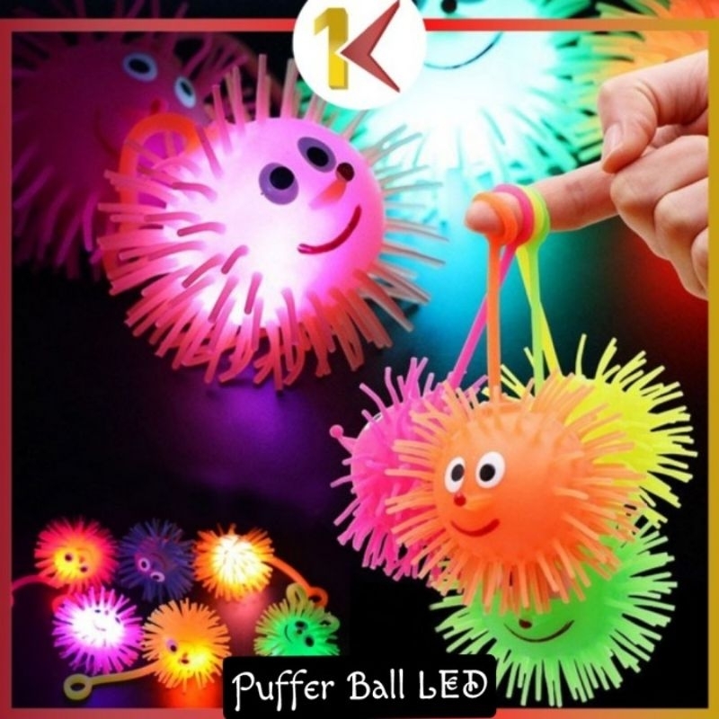 Mainan Puffer Ball LED - Bola Karet Yoyo Ubur Ubur Lampu Anak Laki Perempuan