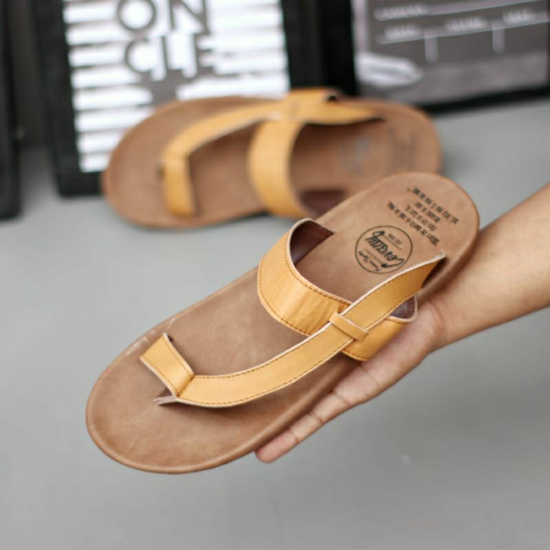 CEVANY IMPULSE Tan (KULIT ASLI) Sandal Kulit Asli Pria Sendal Casual Cowok Dewasa Kekinian