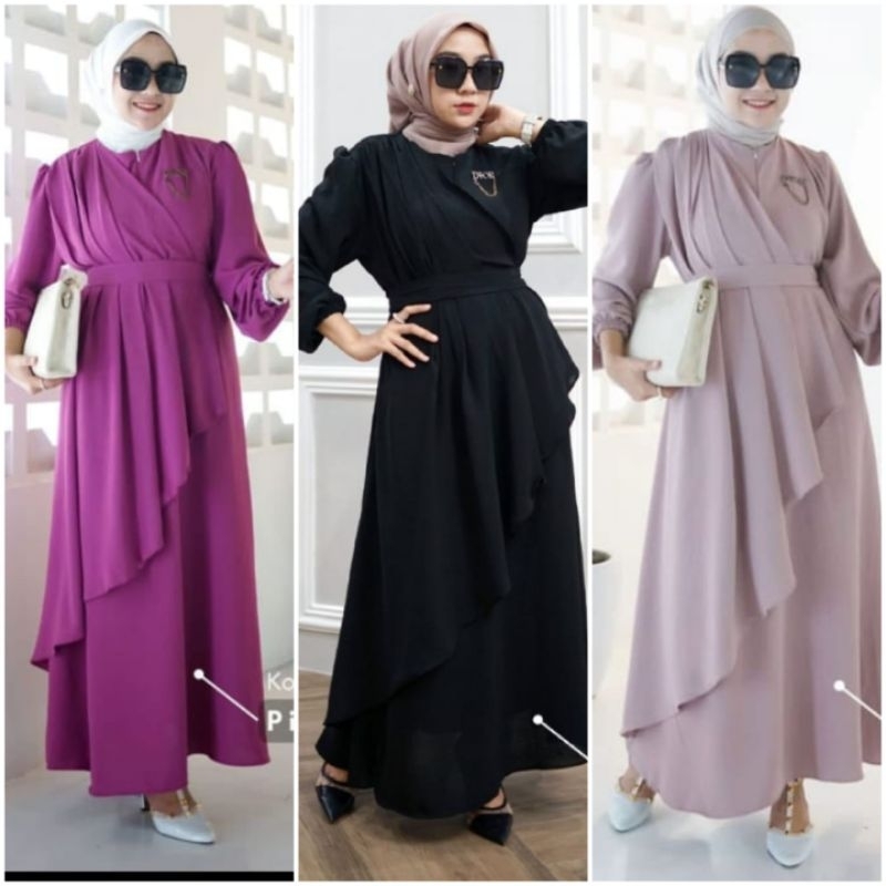 BISA COD ZAIRA DRESS GAMIS APLIKASI SELENDANG BAHU DRESS SYARI PESTA KONDANGAN GAMIS MAXY CRINCKLE A