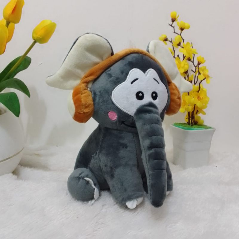 Boneka Gajah Lucu Headset Pisang Halus dan Lembut